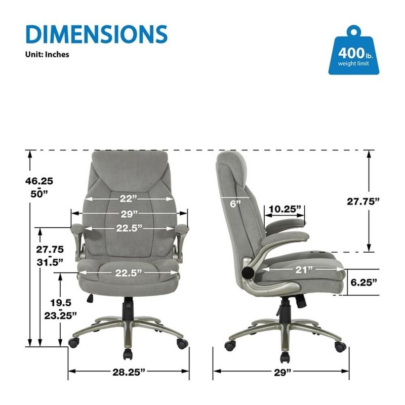 Scranton & Co Big & Tall Gray Fabric Chair with Flip Arms and Titanium Base gallery