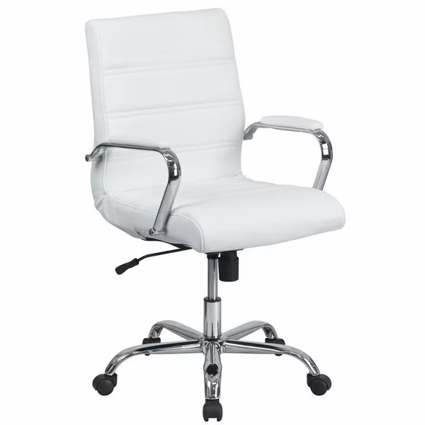 Contemporary Chair White Mid-Back Exec Chair, Fixed Arms, 18-1/4" to 22-1/4"