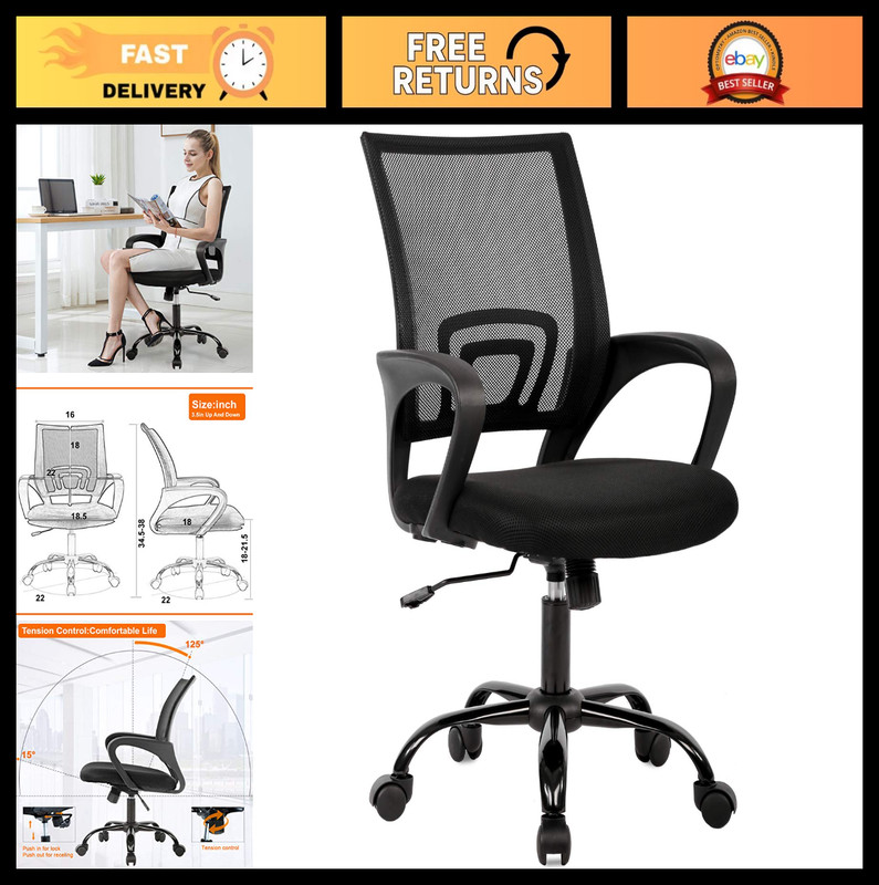 Ergonomic Mesh Office Chair with Lumbar Support, Adjustable Swivel Desk Chair fo