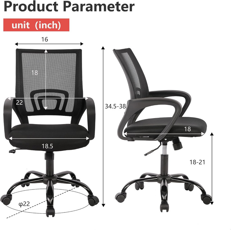 Paylesshere Ergonomic Mid-Back Task Chair w/ Lumbar Support Black gallery