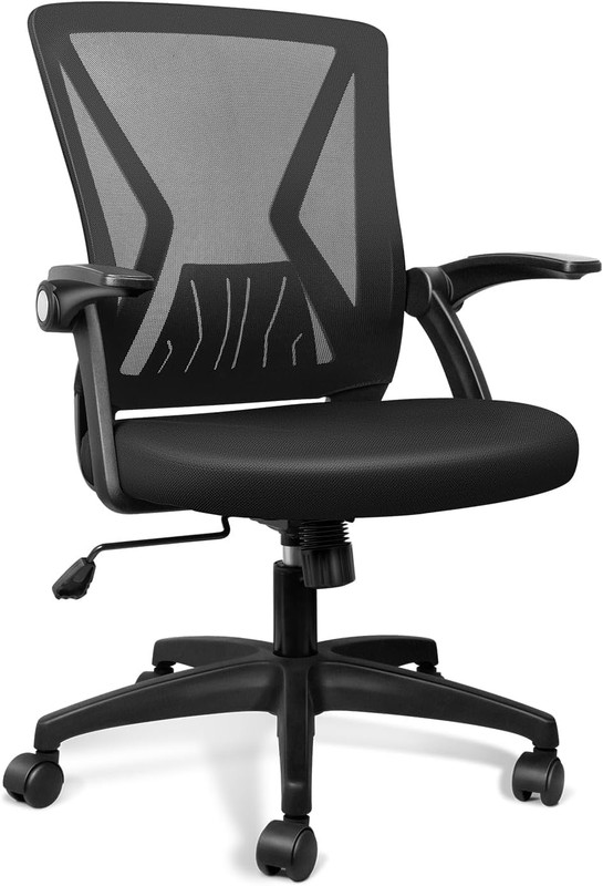 Ergonomic Mesh Office Chair with Lumbar Support & Flip-Up Arms, Black