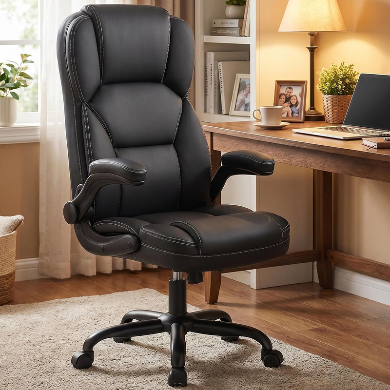 Ergonomic High Back PU Leather Office Chair with Flip-Up Arms, Black gallery