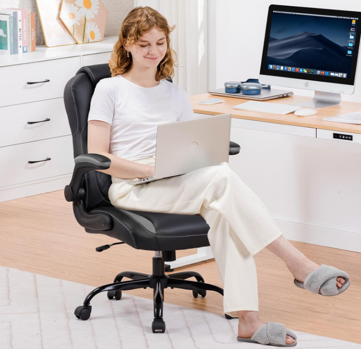 GTRACING Office Chair w/ Lumbar Support, Flip-Up Arms, Height Adj, PU Leather gallery