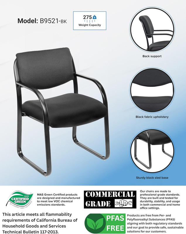 Stylish Black Fabric Guest Chair - Comfortable & Modern Design (B9521-BK) gallery
