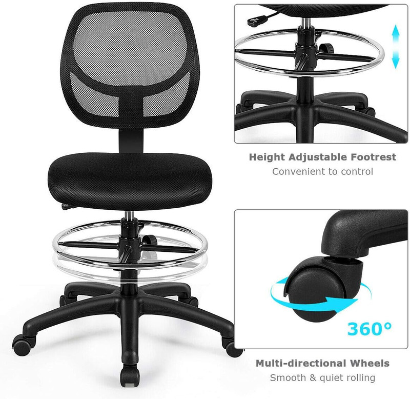 Ergonomic Height Adjustable Drafting Chair with Footrest, Black gallery