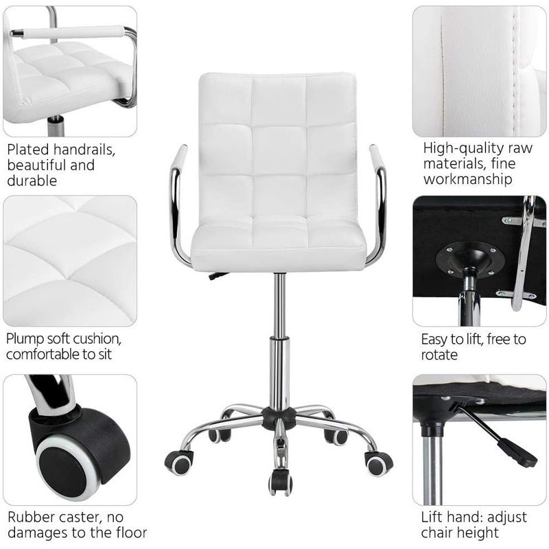 White Office Chair 360 Swivel Adjustable PU Leather Desk Chair W/ Armrests New gallery