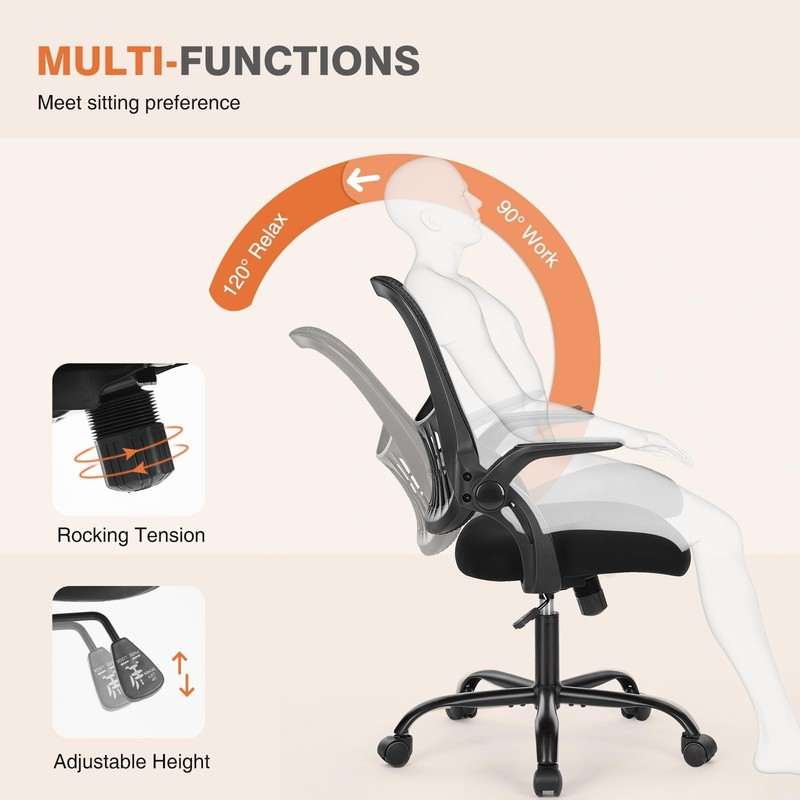 Ergonomic Mid-Back Desk Chair with Lumbar Support and Rolling Wheels, Black gallery