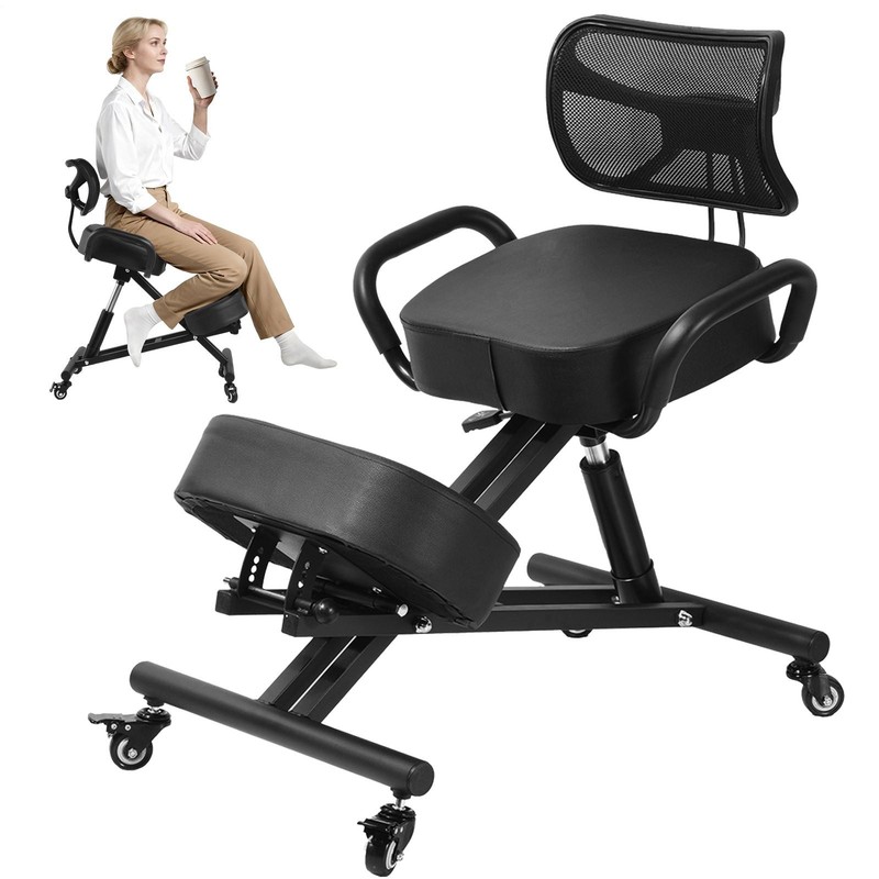Ergonomic Kneeling Chair Black Adjustable Posture Stool With Angled Seat Black