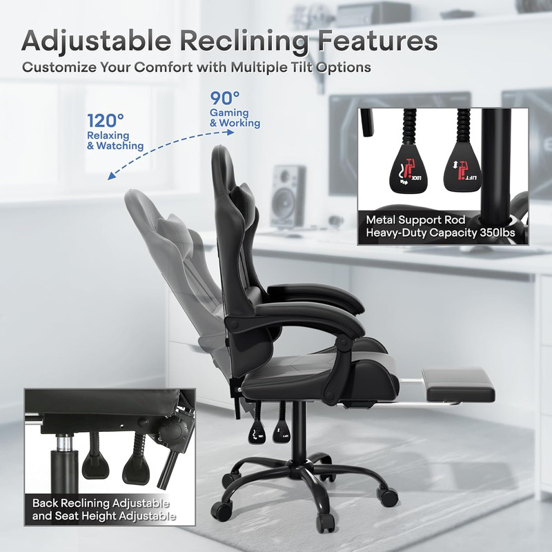 Ergonomic Gaming Chair with Footrest & Lumbar Support - Carbon Fiber Black gallery