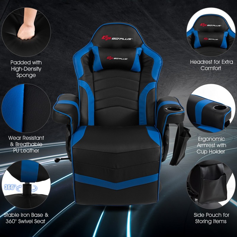 Massage Gaming Recliner Reclining Home Chair Swivel w/Cup Holder & Pillow Blue gallery