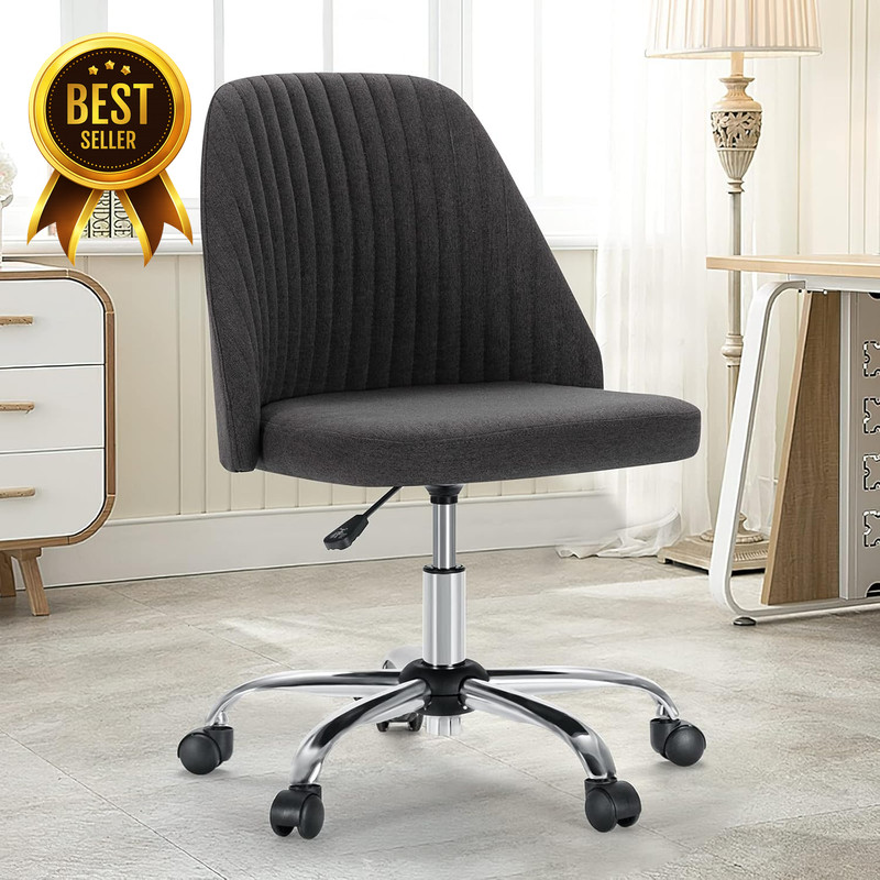 Armless Swivel Office Chair Adjustable Rolling Task Chair Gunmetal Home Desk