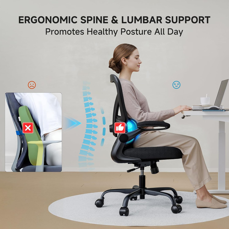 Ergonomic Office Chair with Adjustable Lumbar Support & Flip-Up Armrests gallery