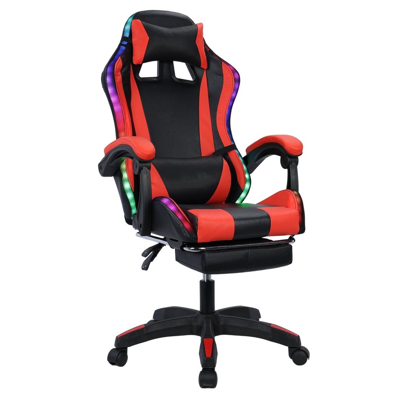 Gaming Chair with Footrest, Full Massage Chair with Bluetooth Speaker, LED Light