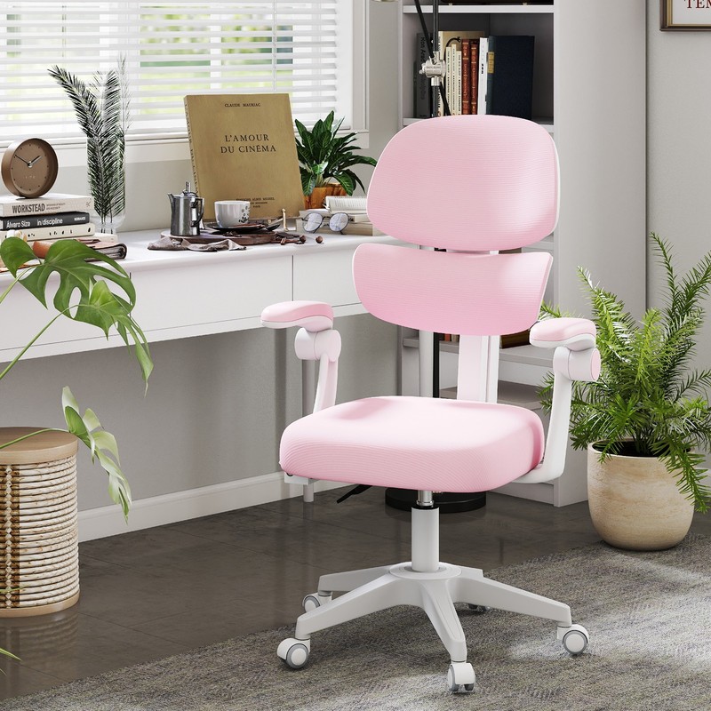 Pink Height Adjustable Kids Study Computer Chair Ergonomic Lockable 360° Casters