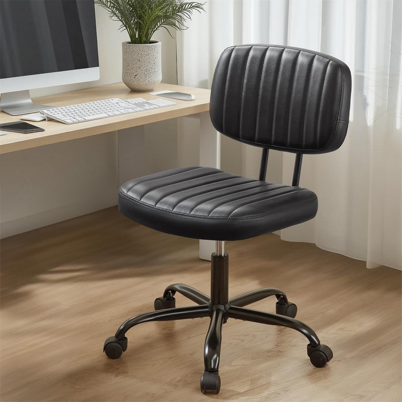 Small Office Desk Chair - Armless PU Leather with Comfy Lumbar Support, Heigh...