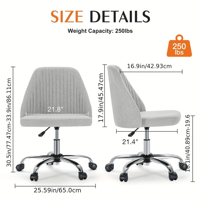 Cute Desk Chair With Wheels, Adjustable Swivel Armless Office Chair gallery