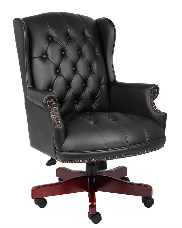 Pemberly Row Traditional High Back Faux Leather Tufted Executive Chair in Black
