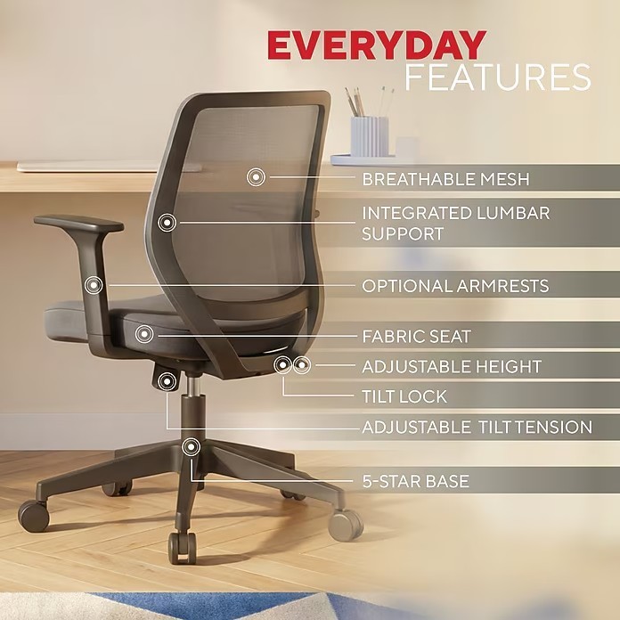 Essentials Ergonomic Fabric Swivel Task Chair Black Office Computer Chair gallery