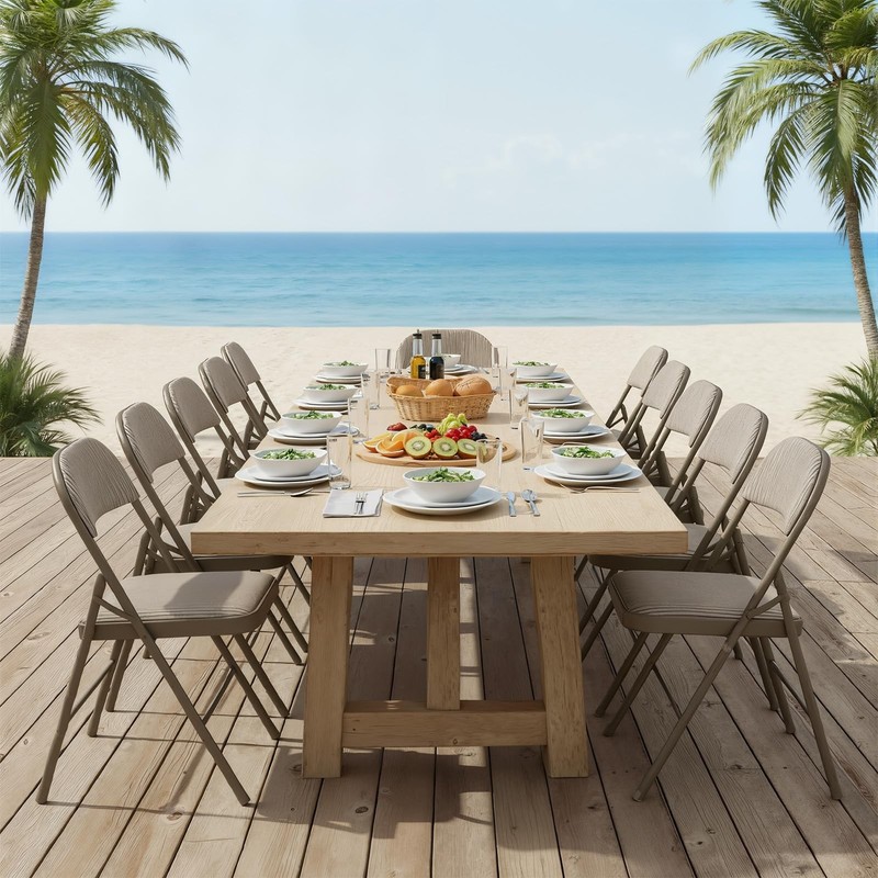 DUMOS 4 Pack Folding Chairs with Padded Cushion and Back 4 Pack, Khaki Fabric gallery