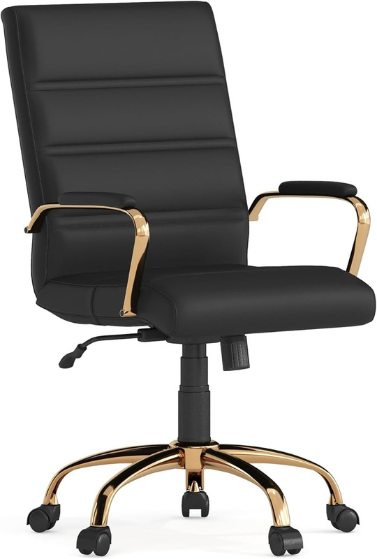 Whitney Mid-Back Swivel Leathersoft Desk Chair with Wheels, Padded Seat and Armr