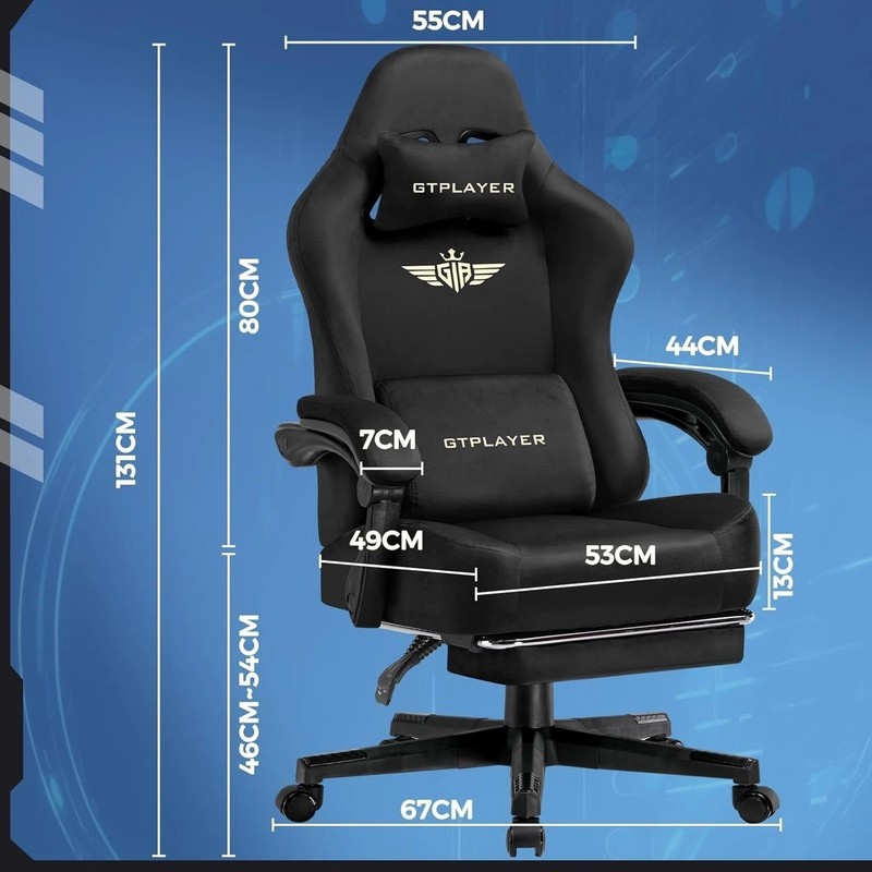 Big and Tall Gaming Chair Fabric with Pocket Spring Cushion, High Back Ergono... gallery