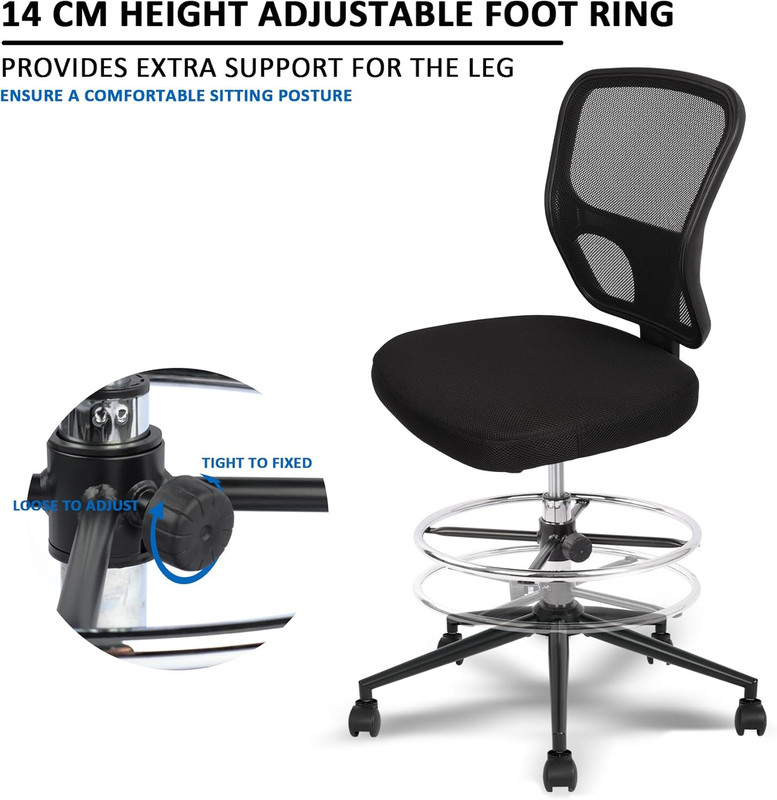 Armless Drafting Chair Tall Office Chair Adjustable Height High Back Ergonomic D gallery