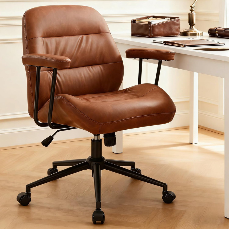 Leather Office Chair with Removable Armrests，Mid-Back Ergonomic Desk Chair with gallery