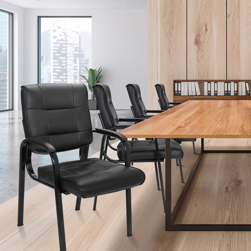 4pcs Office Desk Task Computer Chair Black Classic Leather Office Chair Black gallery