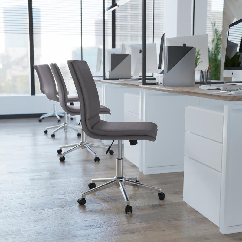 Mid-Back Design Gray LeatherSoft Armless Office Chair with Chrome Metal Base gallery
