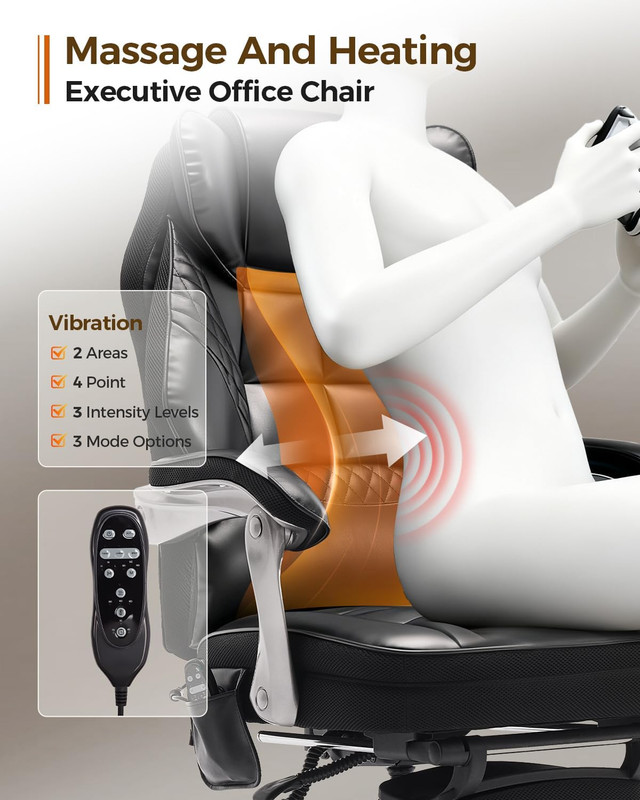 600LBS Big and Tall Office Chair with Massage and Heat, 23.5" Wide Leather Offic gallery