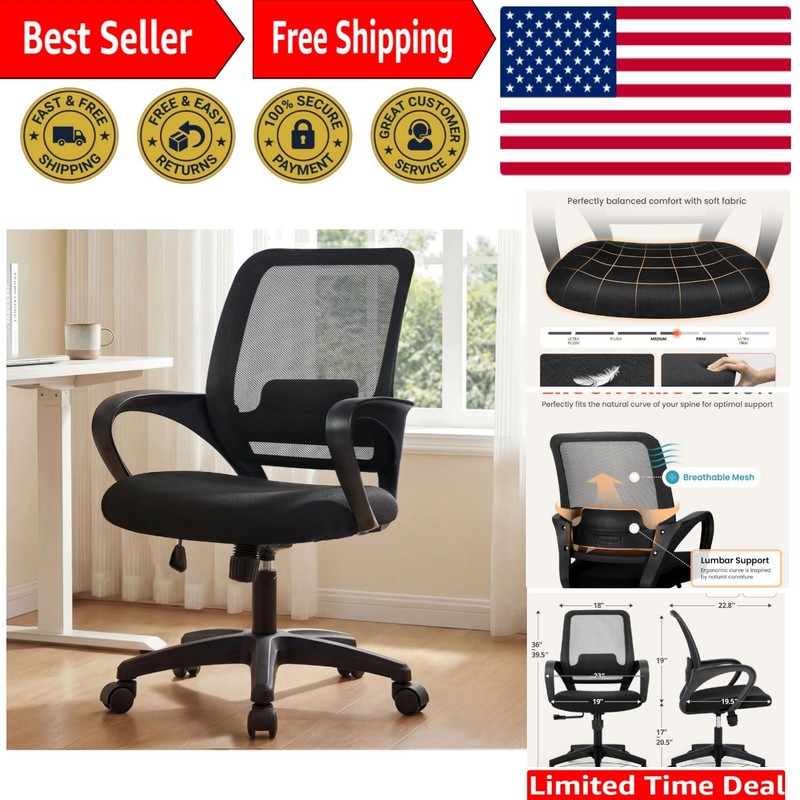Comfortable Black Office Chair with Thick Foam Seat & Smooth Rolling Casters