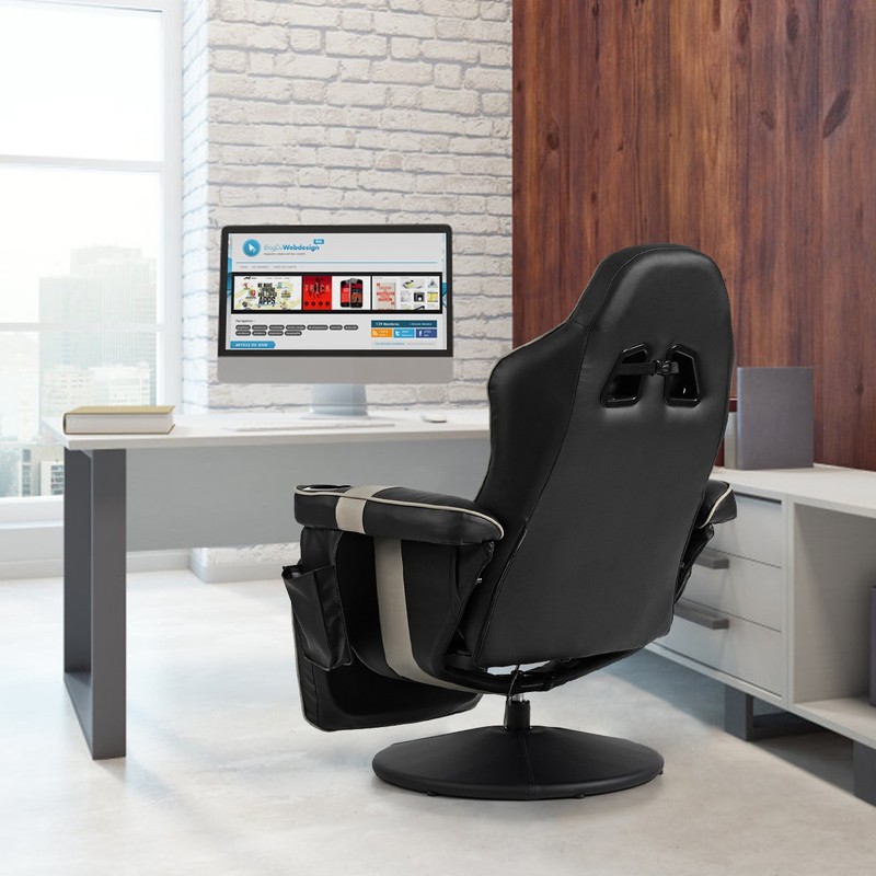Goplus Massage Gaming Recliner Racing Chair Swivel w/ Cup Holder & Pillow Grey gallery