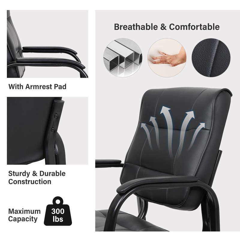 High Back Classic Smooth Leather Office Desk Computer Guest Chair Relax Indoor gallery