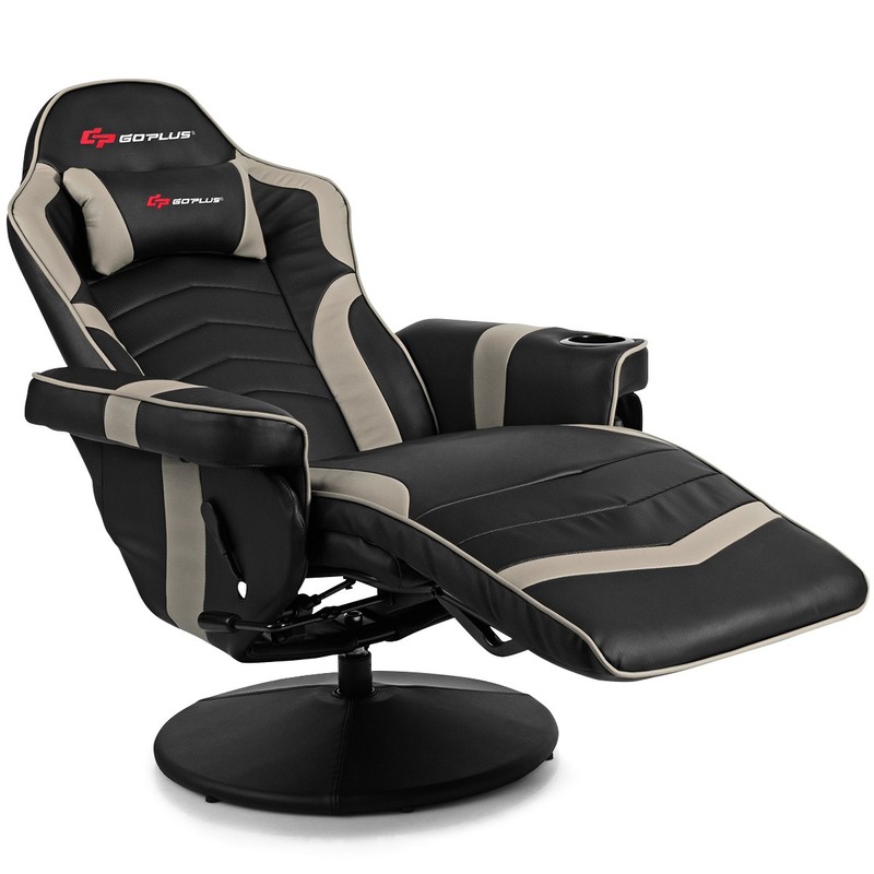 Goplus Massage Gaming Recliner Racing Chair Swivel w/ Cup Holder & Pillow Grey gallery