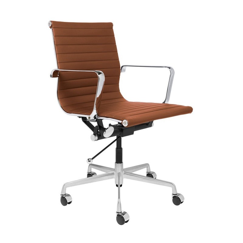 Laura Davidson Classic SOHO Ribbed Management Chair – Brown Leather Office Chair