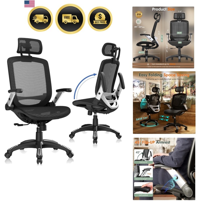 Ergonomic Office Chair, High Back Home Desk Chair with Headrest, Flip-Up Arms...