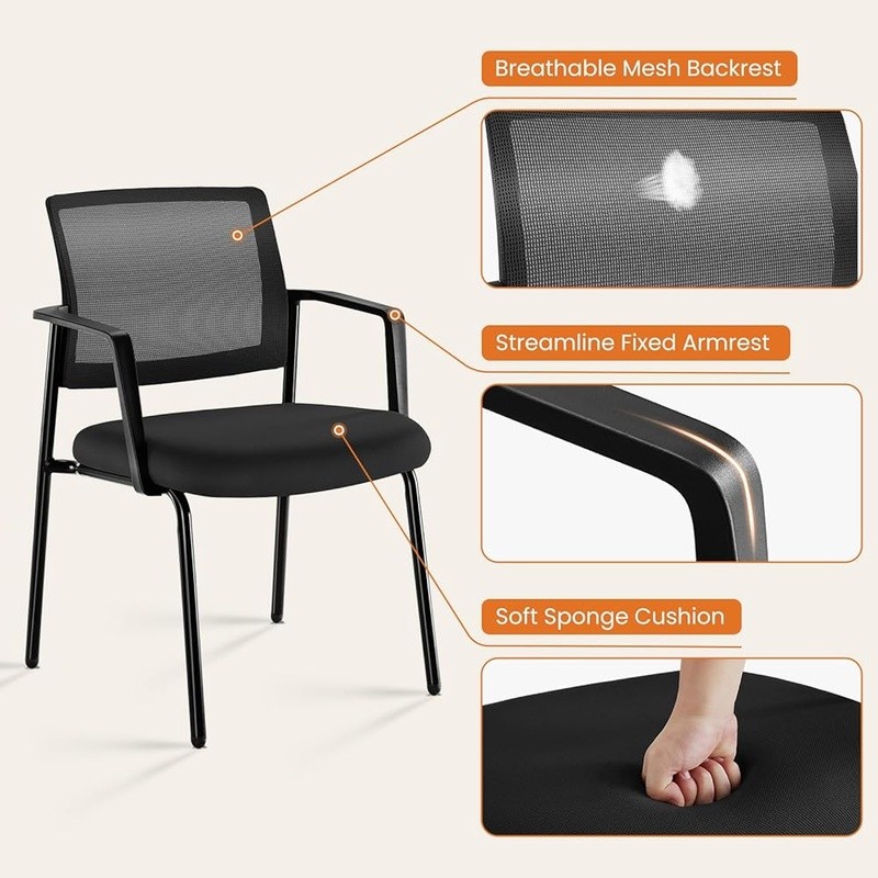 Ergonomic Stackable Office Chair W/ Breathable Mesh Backrest Comfort Support New gallery
