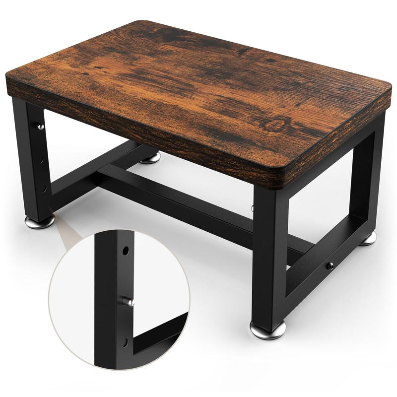 Step Stool, NomNest Height-Adjustable Wooden Step Ladder Metal Foot Stool Small