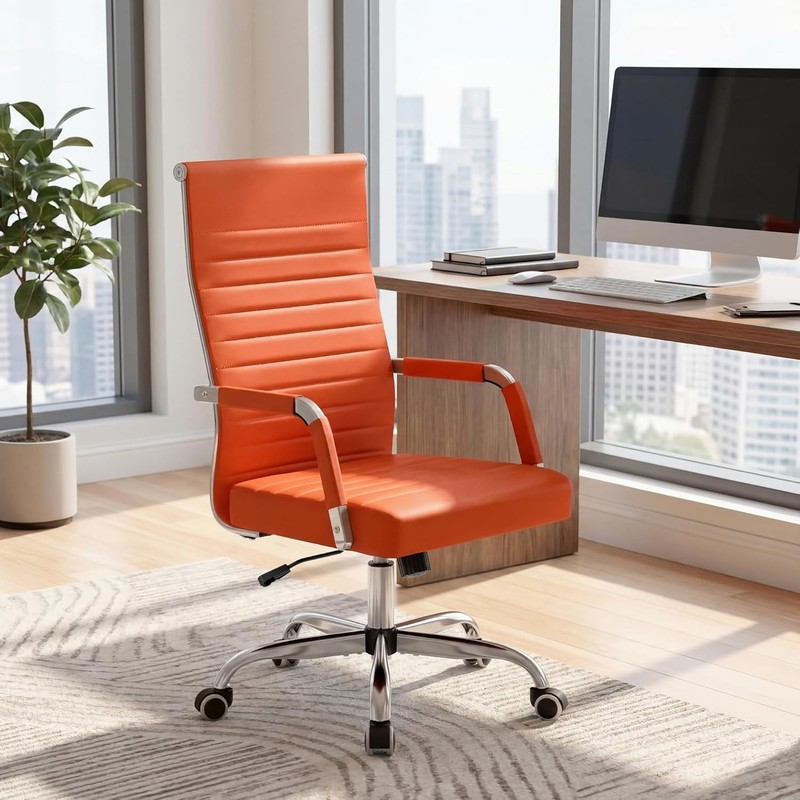Office Ergonomic Desk Chair Executive Ribbed Mid-Back PU Leather Conference Room gallery