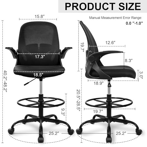 PRIMY DRAFTING CHAIR TALL FLIP-UP ARMRESTS LUMBAR SUPPORT PR-934-Z - BLACK gallery