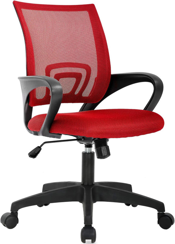 Ergonomic Office Chair Mid Back Swivel Adjustable Height Breathable Wheels Red
