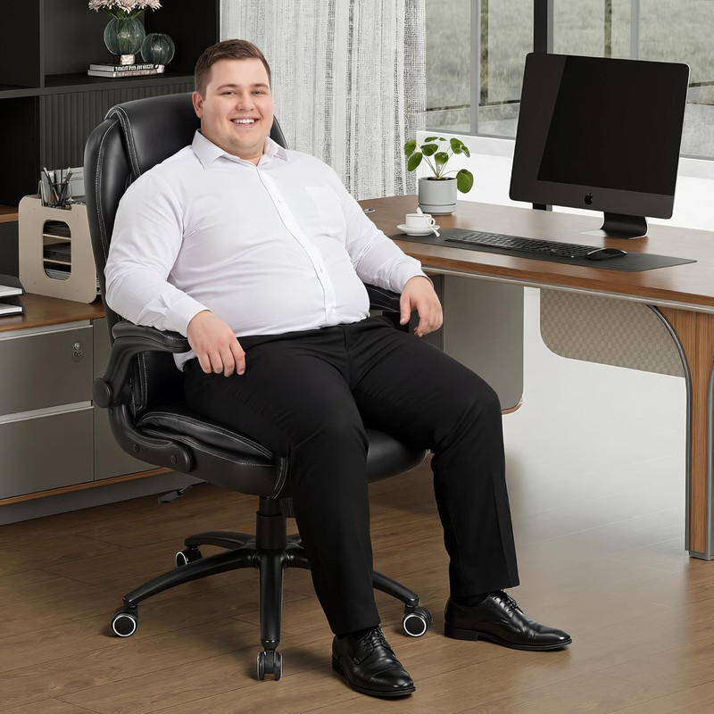 300Lbs Office Chair with Flip-Up Armrests & Reclining Backrest, Ergonomic PU Lea gallery