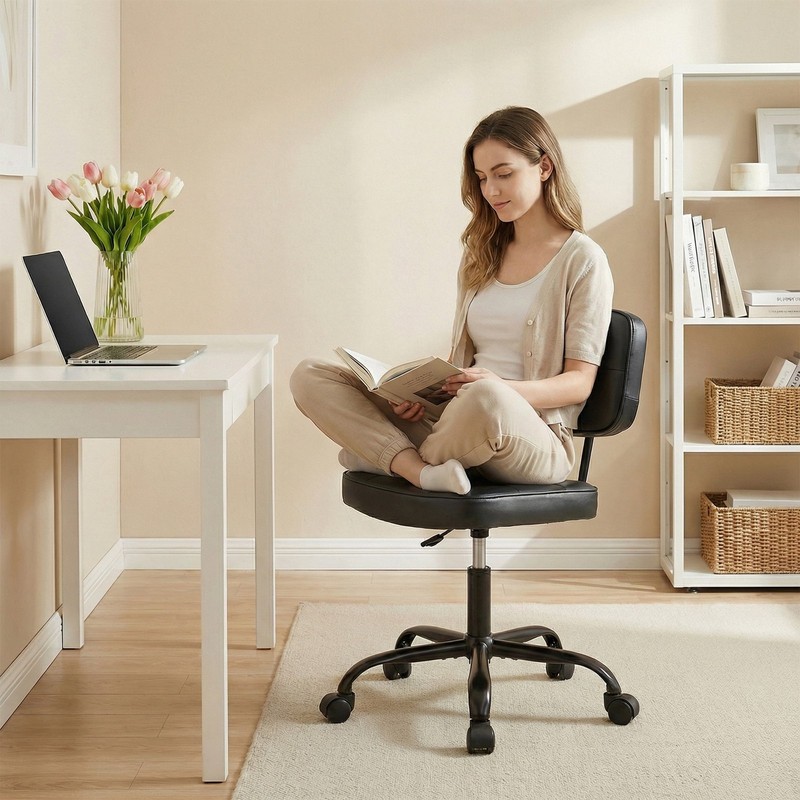 Ergonomic Home Office PU Leather Desk Chair Small Space Thickened Cushion gallery
