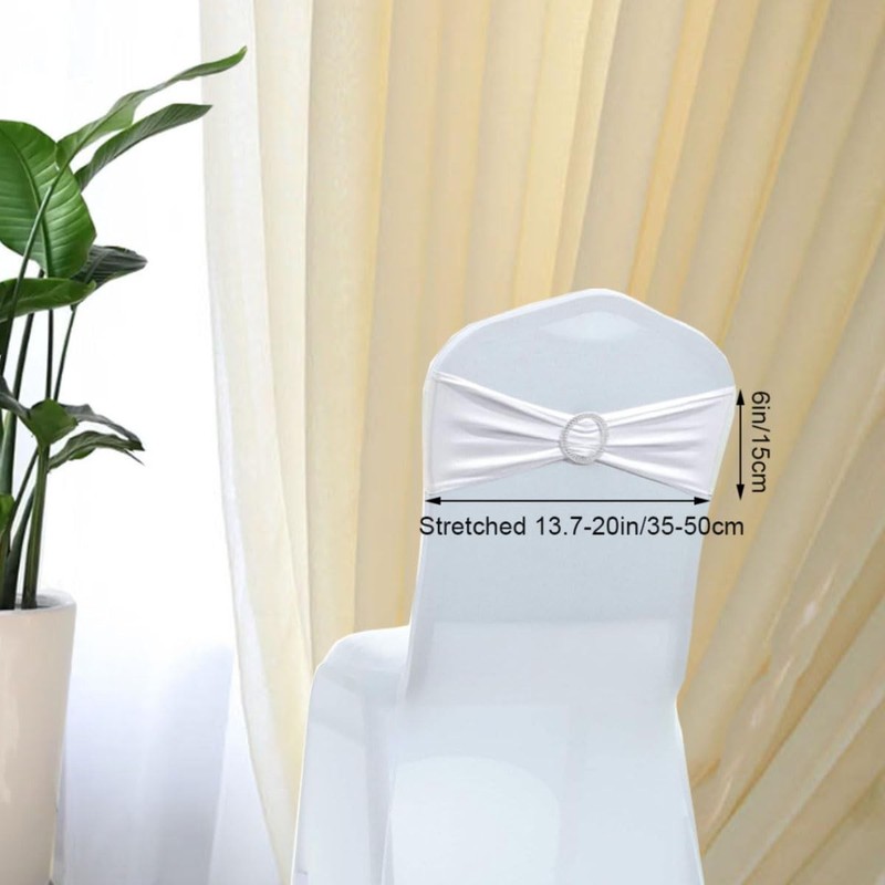 Albassa Chair Sashes Spandex Stretch Bows with Buckle 25PCS, White gallery
