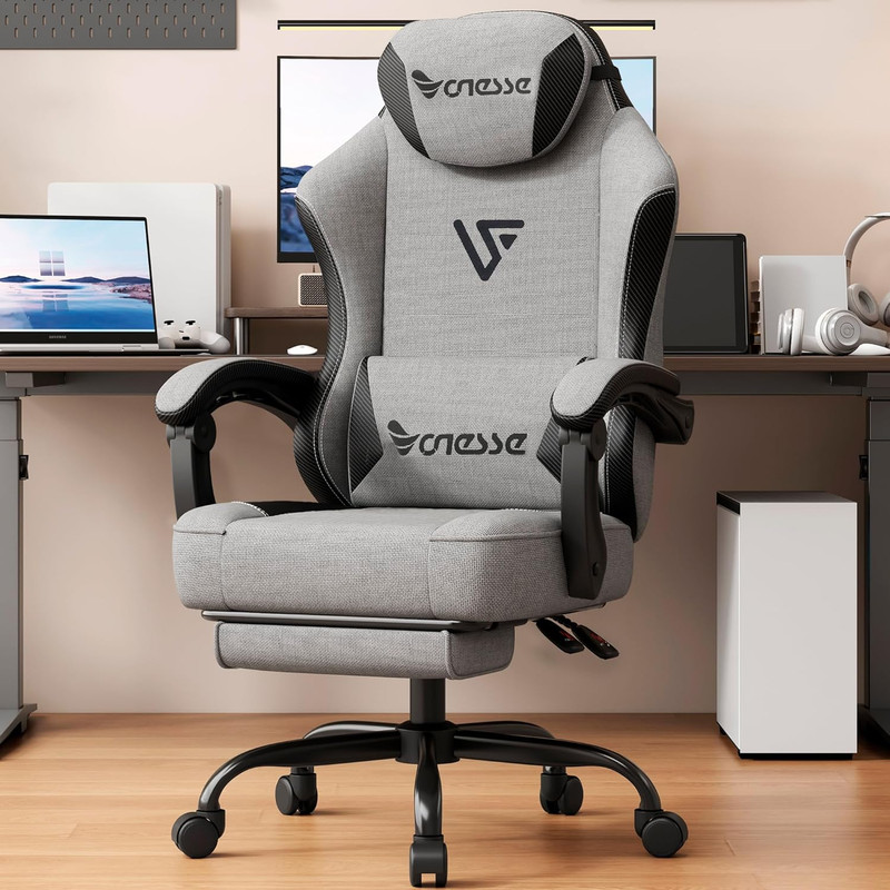 Gaming Chair, Office Chair with Linen Breathable Mesh Fabric, Desk Chair with Lu