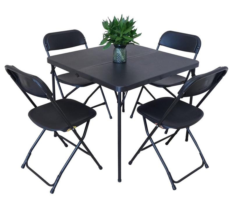 JB Tools 5-Piece Folding Table and Chair Set – Includes 34″x34″ Black