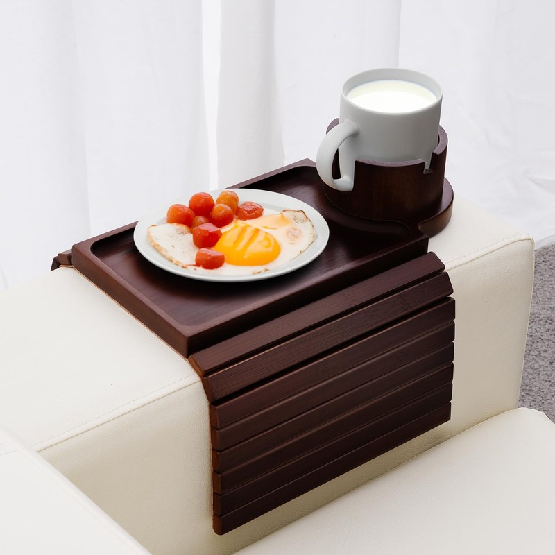 Couch Cup Holder Tray, 3 in 1 Large Couch Arm Table,Bamboo Sofa Clip on Tray …