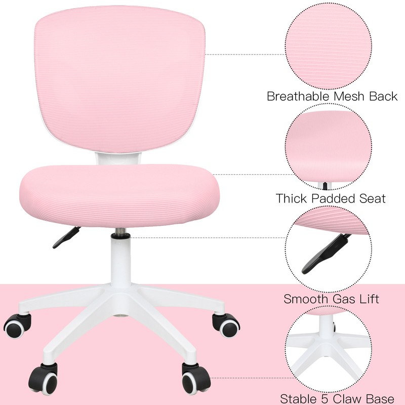Gray/Pink Adjustable Height Kids Study Computer Chair Ergonomic with Wheels