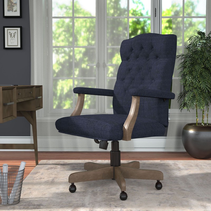 BOSS Executive Navy Commercial Grade Linen Chair With Driftwood Finish Frame gallery