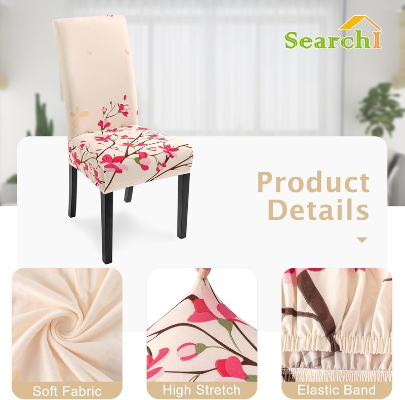 SearchI Dining Room Chair Covers Slipcovers Set of 4, 4 per set, Pink Flowers gallery
